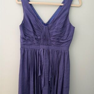 Anthropologie V-Neck Purple Midi Dress with Pleated Bodice